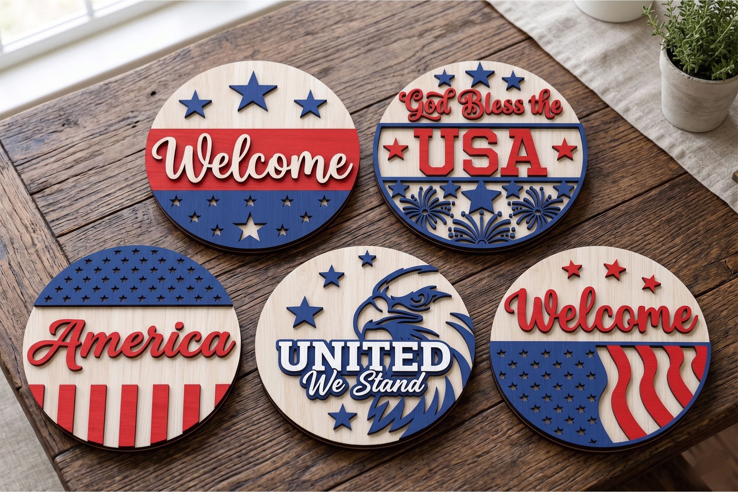 Patriotic 3D Layered Round Sign Bundle