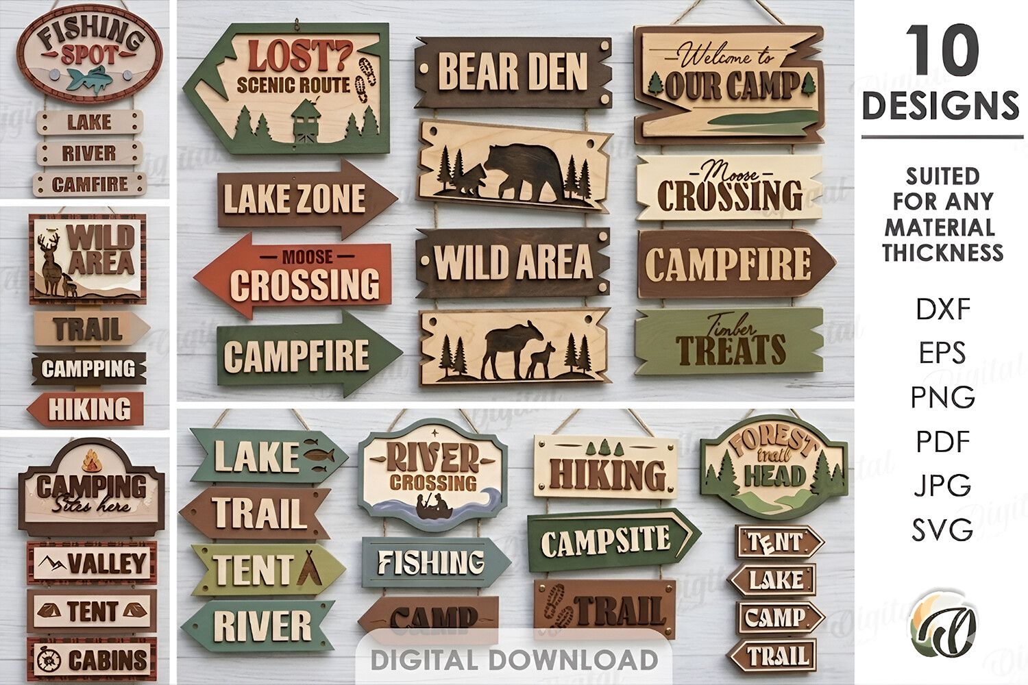 Camping Arrow Signs Bundle Laser Cut