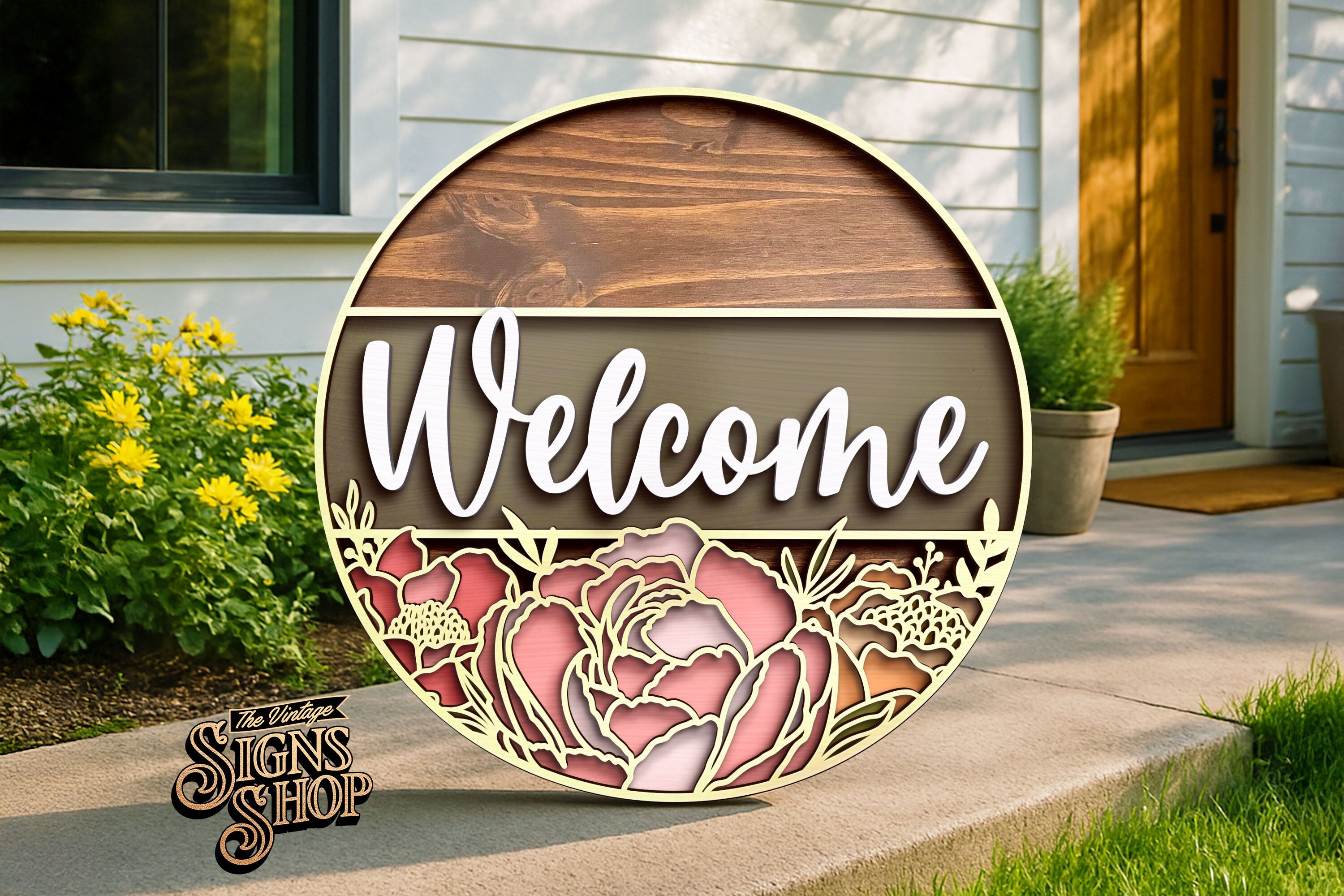 Welcome Peonies Door Hanger Laser SVG