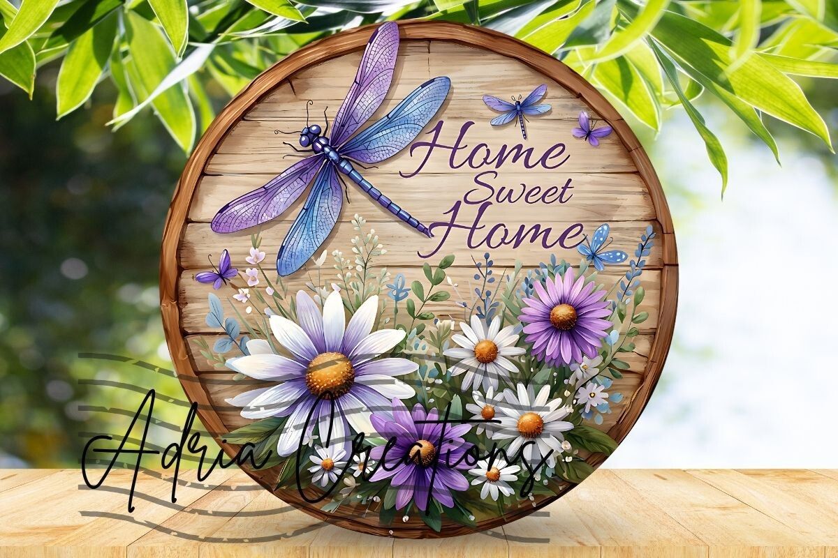Dragonfly Door Sign, Flower Wind Spinner